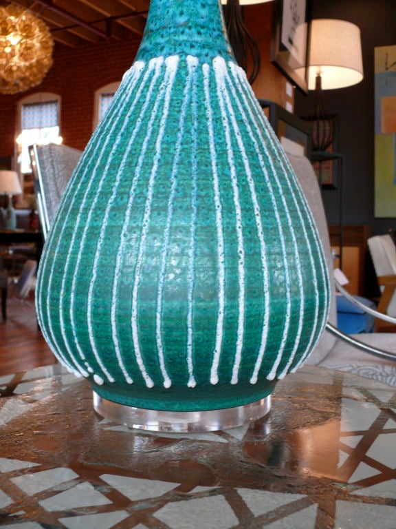 American Large Turquoise Ceramic and Lucite Lamp