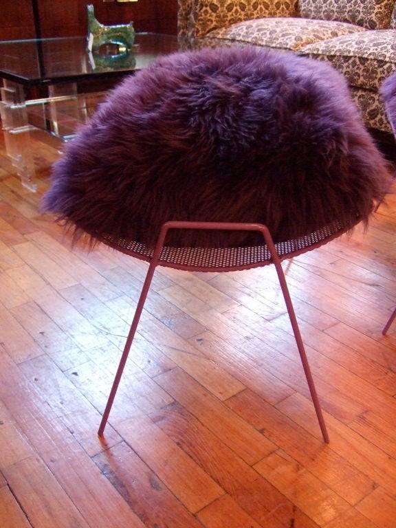 PAIR of purple shearling ottomans In Excellent Condition In New York, NY