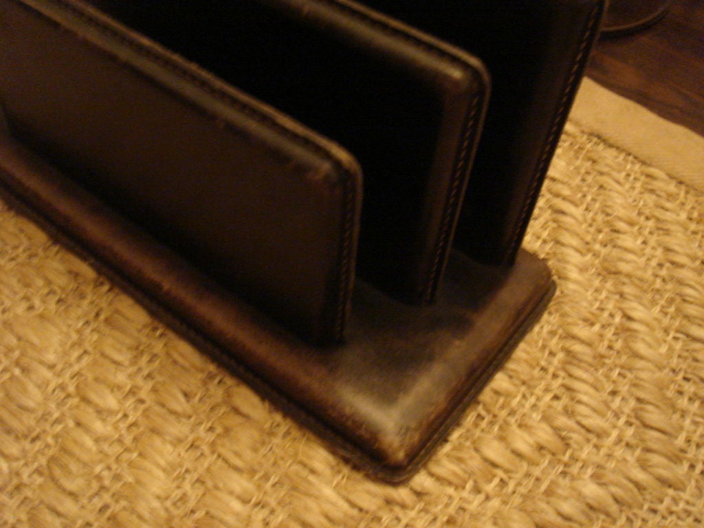 Leather Letter Holder in the manner of Jacques Adnet In Good Condition For Sale In NYC, NY