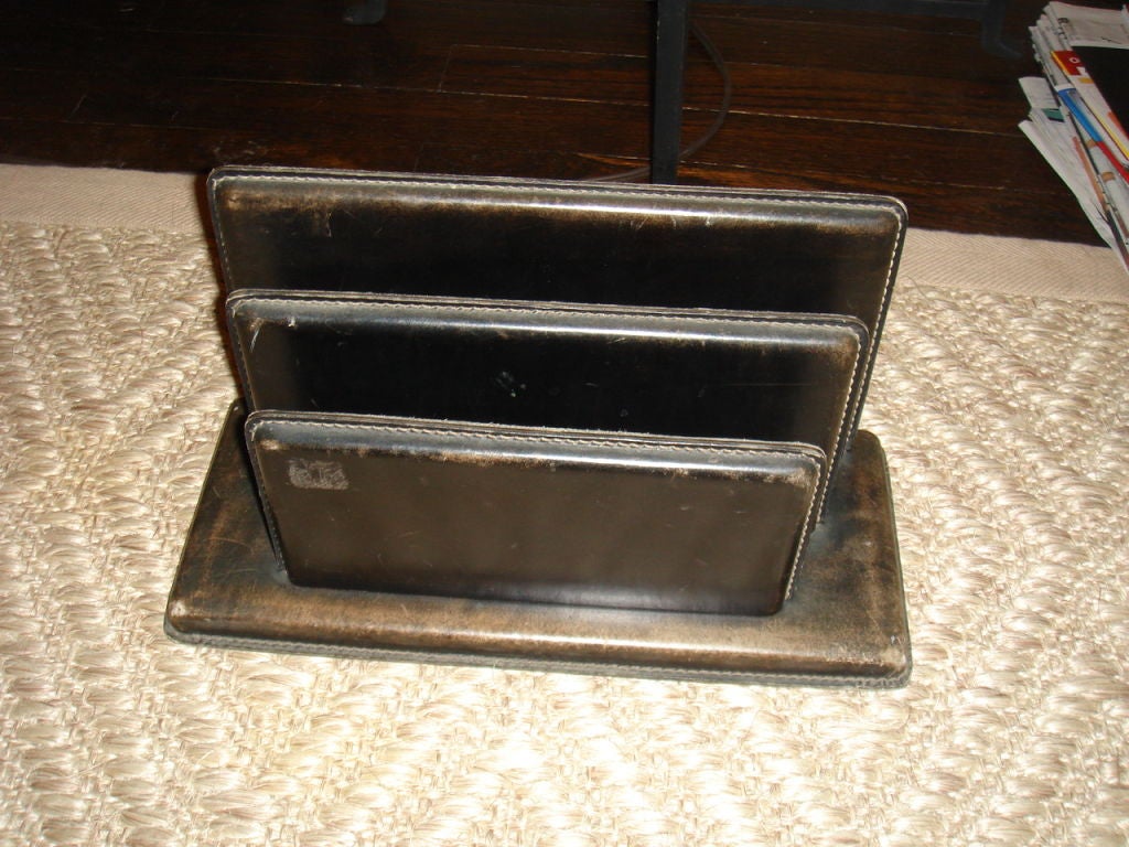 Mid-20th Century Leather Letter Holder in the manner of Jacques Adnet For Sale