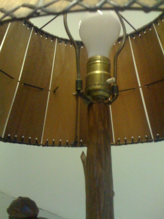 Mid-20th Century A sculpted Wood lamp and matching shade by artist Paul Caron