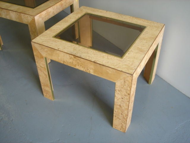 A Pair of Burlwood and Brass End tables by Milo Baughman