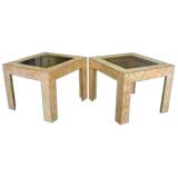 A Pair of Burlwood and Brass End tables by Milo Baughman