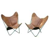 Vintage A pair of Butterfly Chairs with Saddle Leather seats