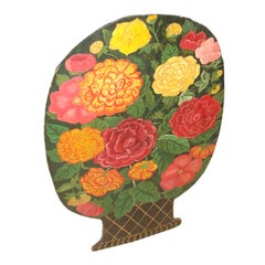 Umbrella Stand with a Hand-Painted Panel of a Bouquet of Flowers