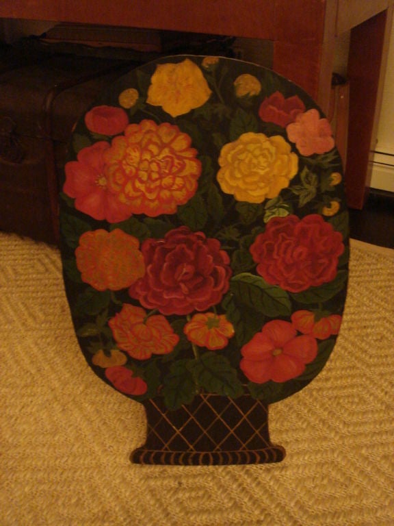 American Umbrella Stand with a Hand-Painted Panel of a Bouquet of Flowers