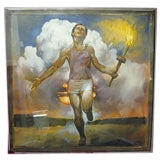 Vintage A Painting of an Olympic Torch Bearer by artist Daniel Maffia