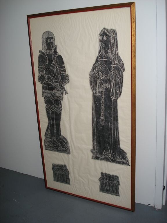 An Usually  Large Stone Rubbing of a Pair of Saints