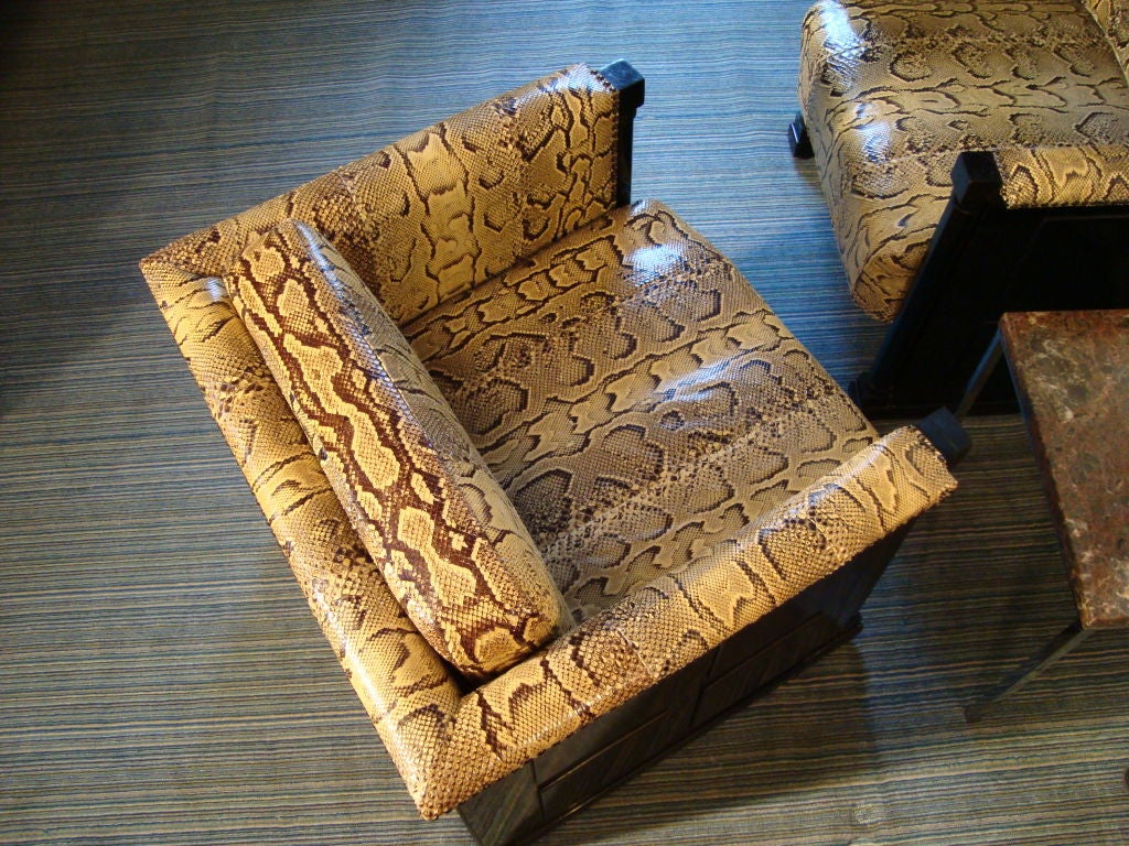 Pair of Python-upholstered Seccessionist Club Chairs In Excellent Condition In NYC, NY