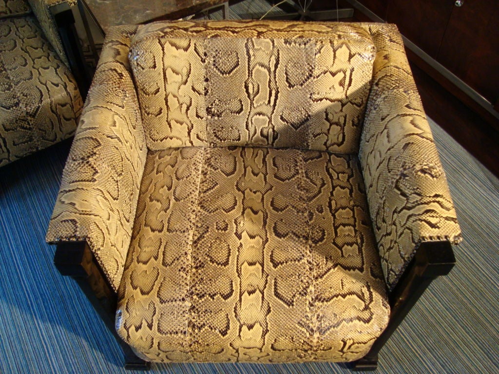20th Century Pair of Python-upholstered Seccessionist Club Chairs