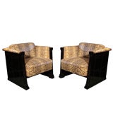 Antique Pair of Python-upholstered Seccessionist Club Chairs