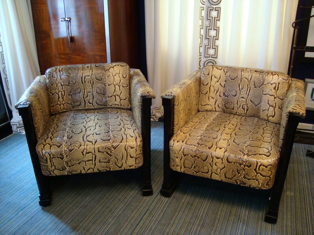 Pair of Python-upholstered Seccessionist Club Chairs 3