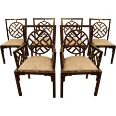 Unique Set of Six Dining Chairs in Horn Patchwork Veneer