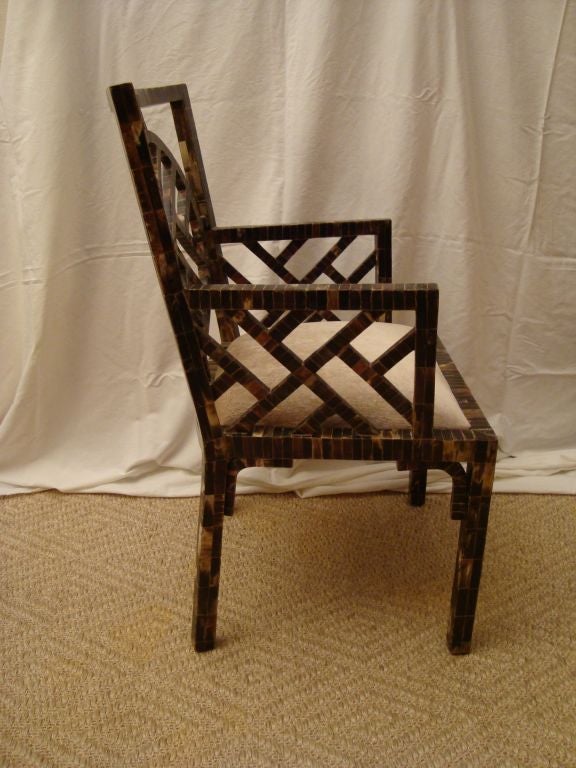 Unique Set of Six Dining Chairs in Horn Patchwork Veneer In Good Condition In NYC, NY