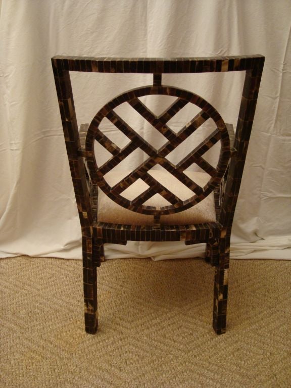 Late 20th Century Unique Set of Six Dining Chairs in Horn Patchwork Veneer