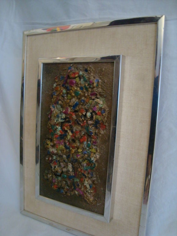 A unique artwork using ceramic and pottery to create a three dimensional artwork similar to work by the French artist Cesar. Dedicated on the reverse by the artist, Schreck and dated May 1974.