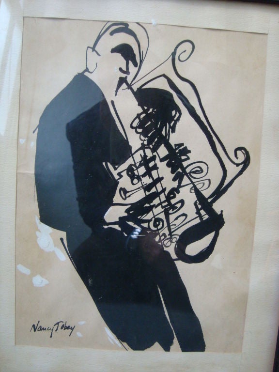 A Set Three Drawings of Musicians by Nancy Tobey at 1stDibs
