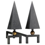 Pair of Pyramid shaped Andirons / Firedogs by JEAN ROYERE