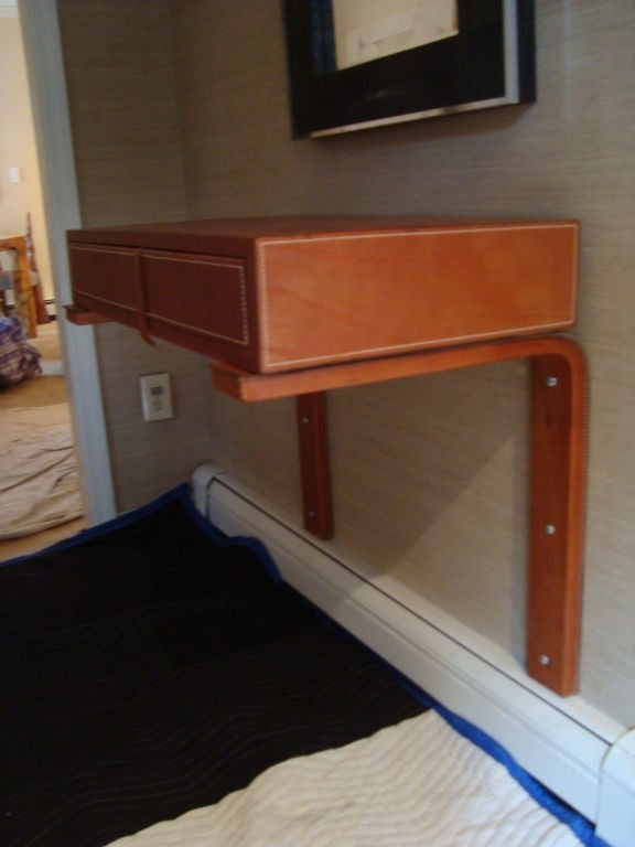 American Leather Covered Cantilevered Wall Console