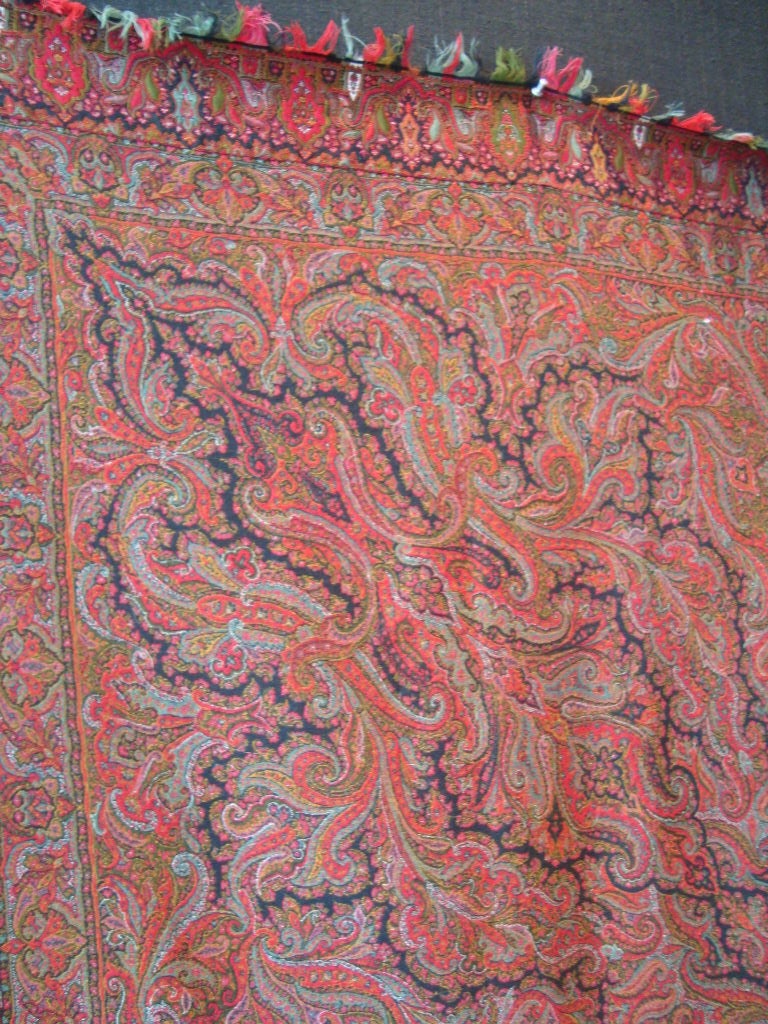 Other Antique Kashmir Wool Paisley Shawl For Sale