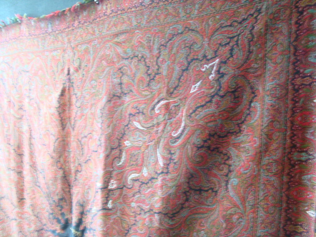 Indian Antique Kashmir Wool Paisley Shawl For Sale