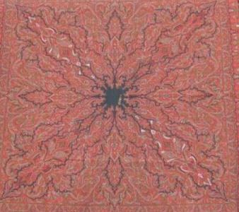 A fine Kashmir Paisley textile with a centre medallion and signature, classic and evolved teardrop forms in an elaborately embroidered design.