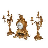 19th century Clock and pair of Candleabra