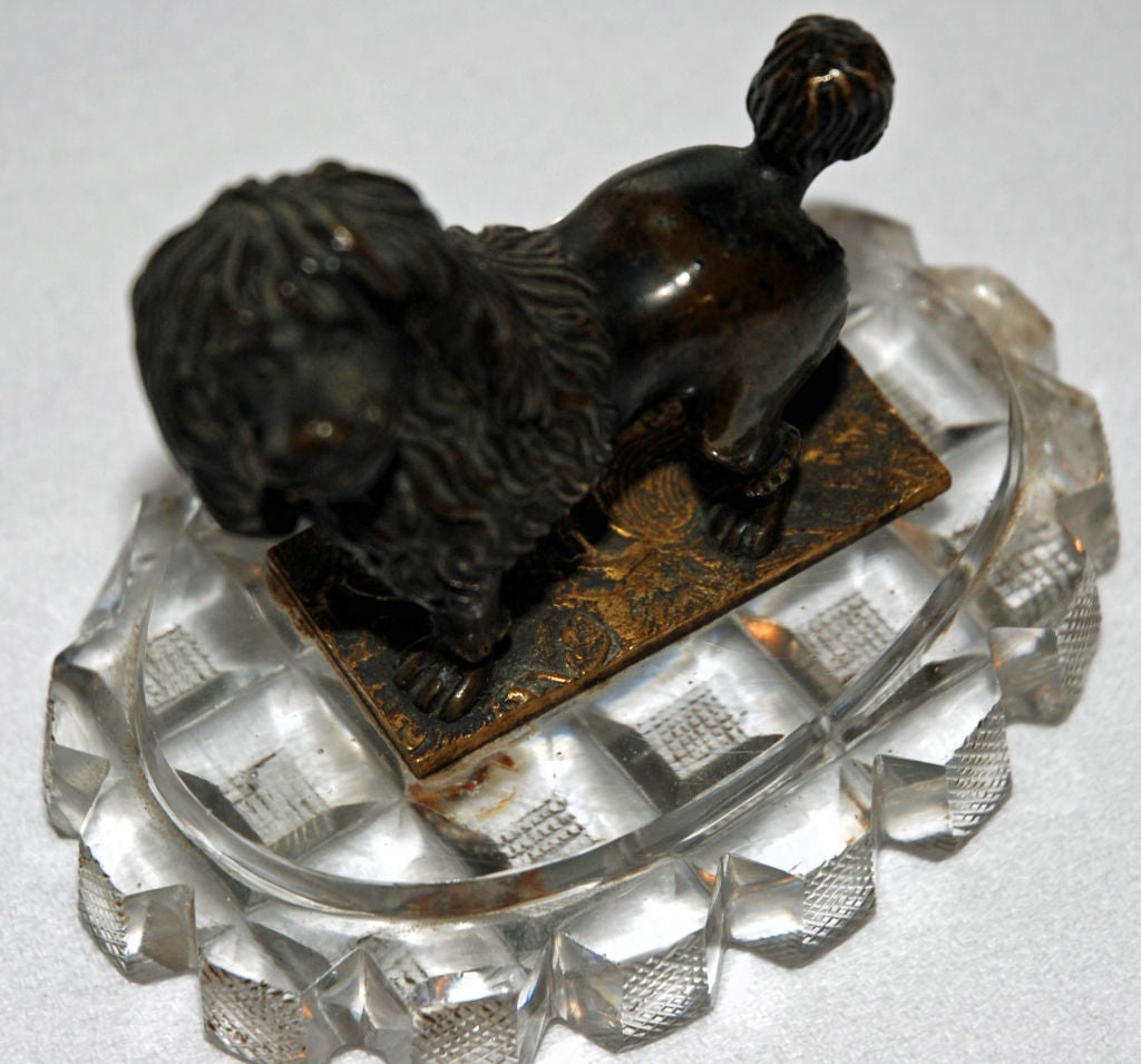 Decorative Bronze Dog with Glass Base