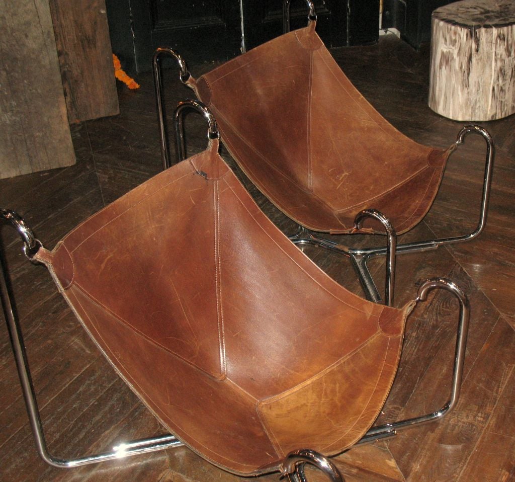 Italian vintage leather sling chairs
