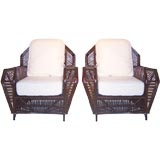 Pair of Art Deco Split Reed Lounge Chairs