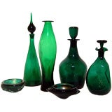 Vintage Collection of  Green Mid-Century Glass; Priced Individually