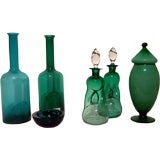 Vintage Collection of Green Mid-Century Glass; Priced Individually