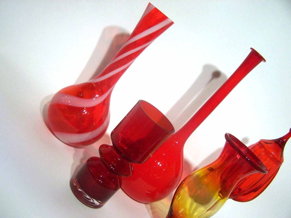 Mid-20th Century Collection of Red Mid-Century Glass; Priced Individually