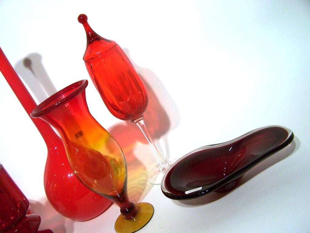 Blown Glass Collection of Red Mid-Century Glass; Priced Individually