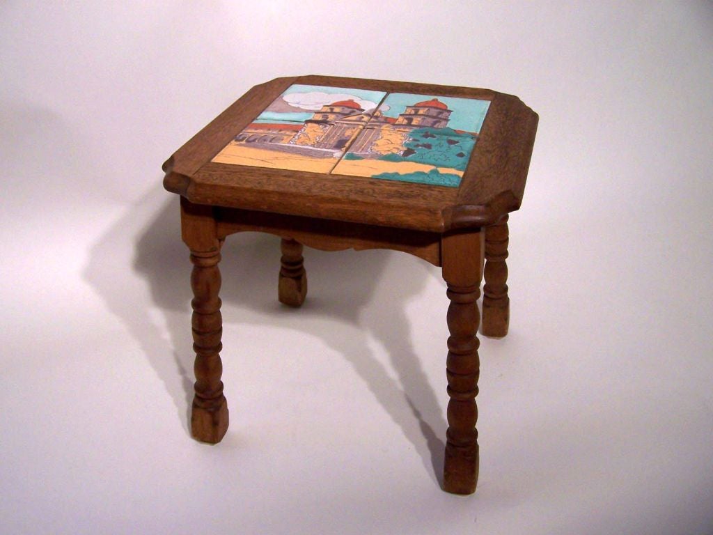 American Fine & Rare Scenic Tile Table by Taylor, Monterey Style For Sale