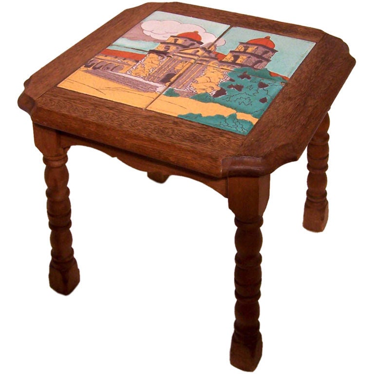 Fine & Rare Scenic Tile Table by Taylor, Monterey Style For Sale