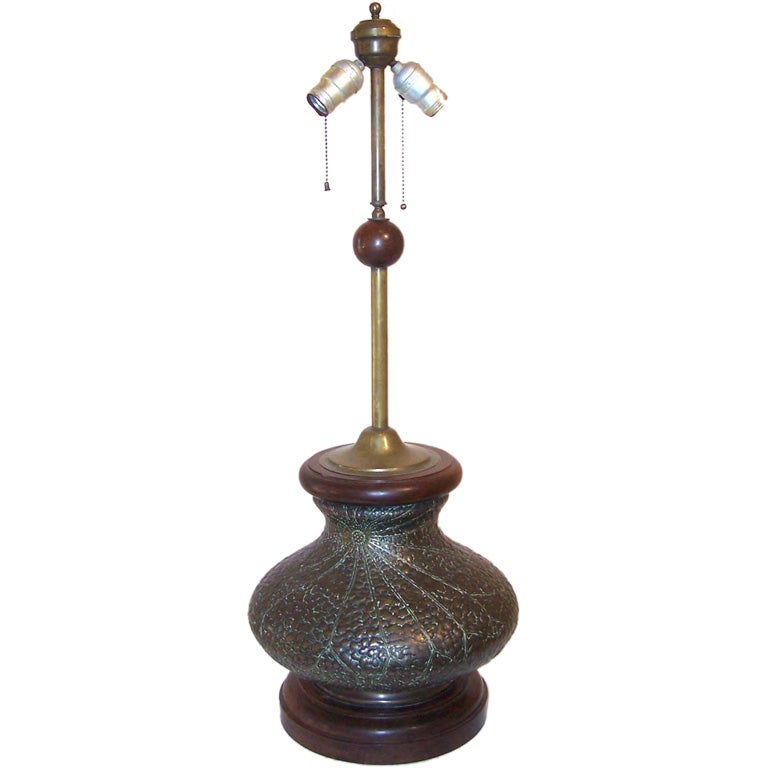 Art Nouveau Bronze Lamp, Spider Web Design For Sale