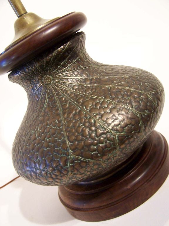 Wood Art Nouveau Bronze Lamp, Spider Web Design For Sale
