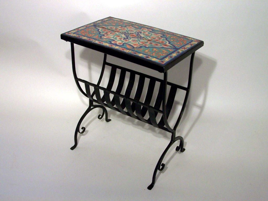 California tile top table, iron base with magazine rack. Please see our other California tile top tables. ***Contact/Shipping Information: AOL (American Online) users may experience difficulties sending emails to us or receiving emails from us. If