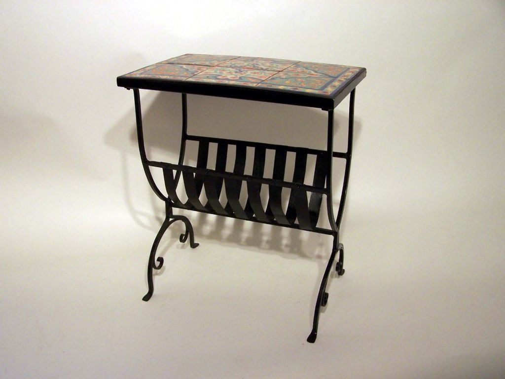Iron California Tile Table / Stand With Magazine Rack