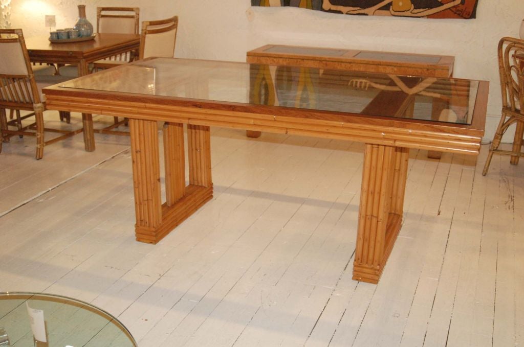Fine & Rare Rattan Dining Table with Skyscraper Base