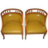 Pair Regency Style Leather  Barrel Chairs by Heritage