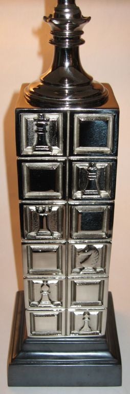 Pair Rembrandt Nickel Chess Motif Table Lamps