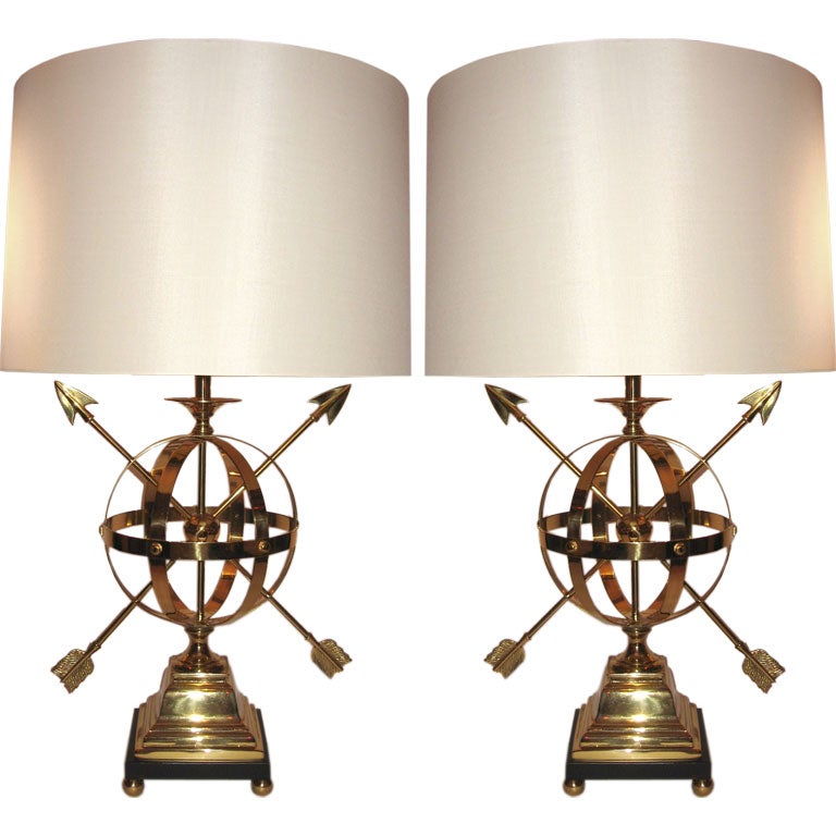 Incredible Pair of Vintage Armillary Form Table Lamps