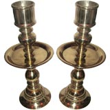 Massive Pair of Vintage Moroccan Solid Brass Candlesticks