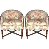 Pair Faux Bamboo Upholstered Side Chairs by Heritage