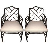 Pair of Signed Maison Jansen Faux  Bamboo Armchairs