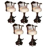 Magnificent Hand Carved Set of Five Retro French Oak Barstools