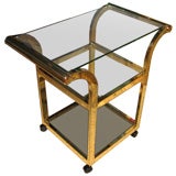 Style of Karl Springer Solid Brass Bar Cart or Trolley