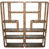 Pair of Bamboo Wrapped Etageres or Bookshelves
